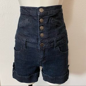 Retro High-waist Denim Shorts Dark Wash Size 27